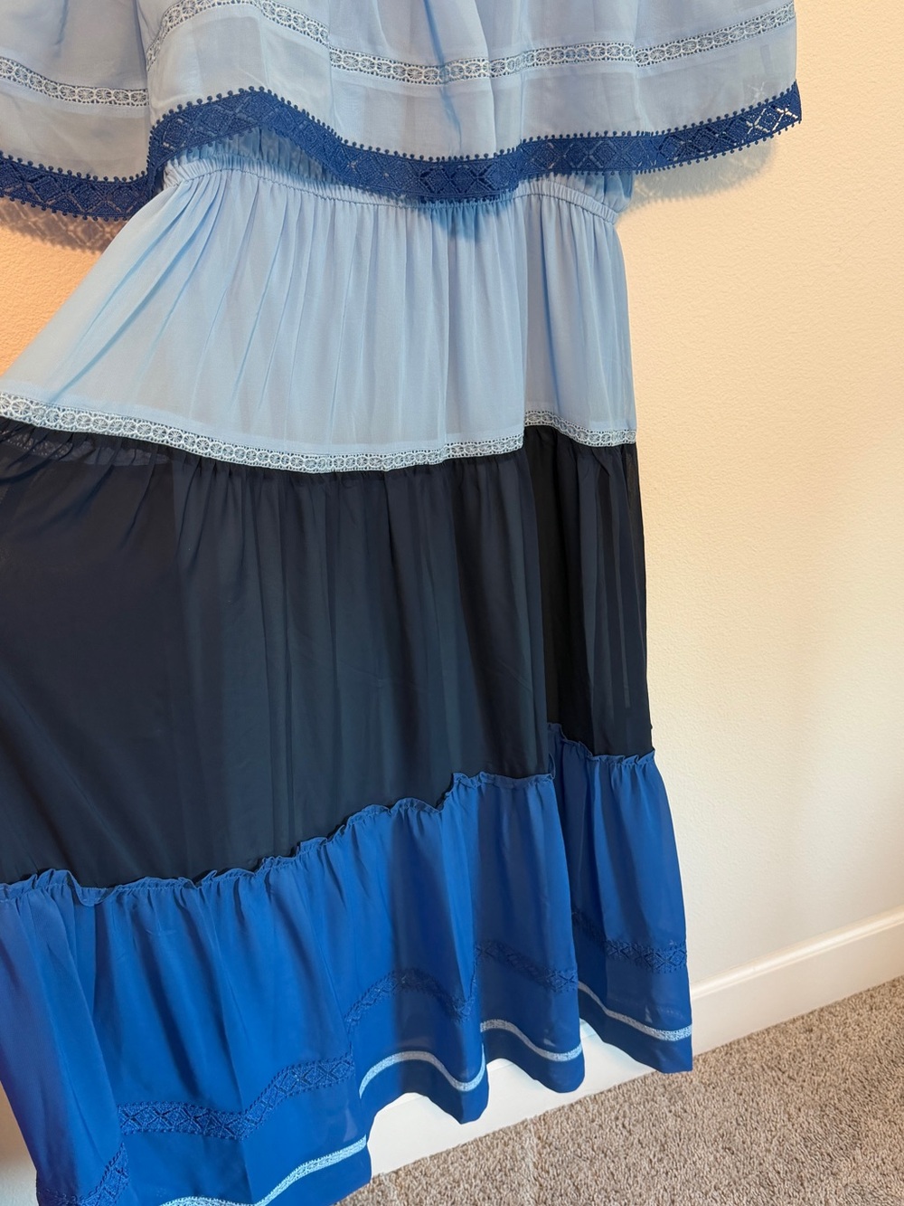 Taylor Light Blue Off-Shoulder Dress with Elastic Neckline - Picture 5 of 9
